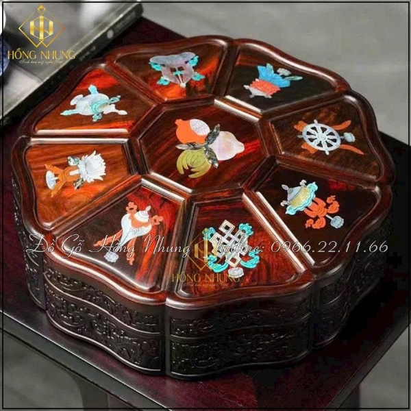 Hộp Mứt Gỗ Trắc Hình Bát Giác Cánh Hoa