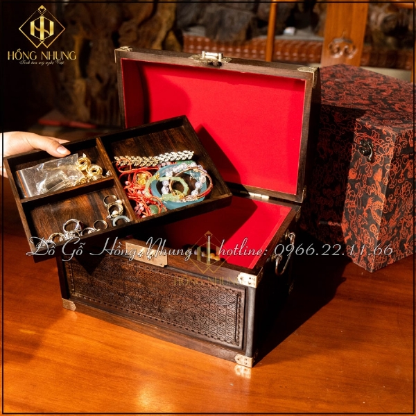 Hộp đựng trang sức nắp cong gỗ trắc 
