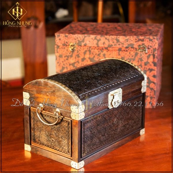 Hộp đựng trang sức nắp cong gỗ trắc 