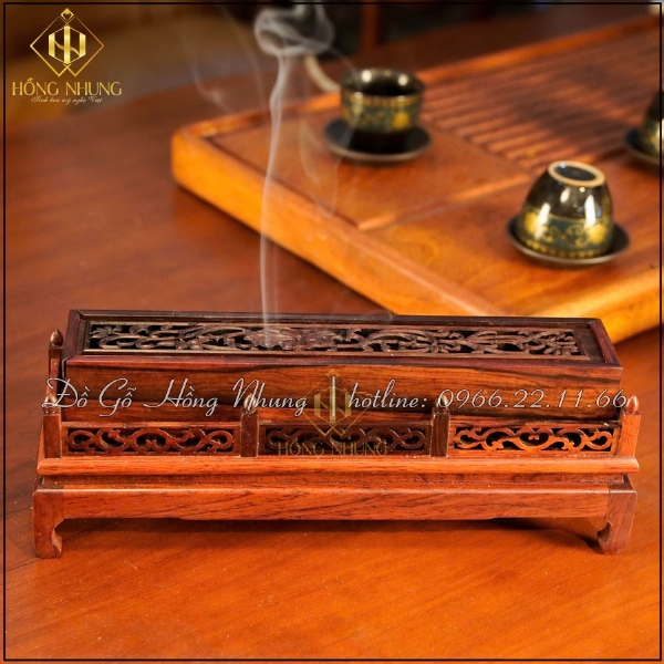 Lư xông trầm ngang gỗ trắc 
