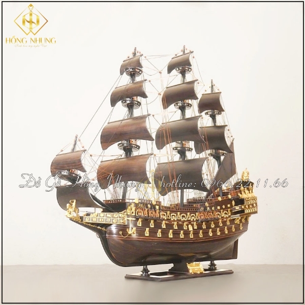 Mô hình thuyền chiến cổ gỗ mun dài 100cm