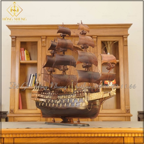 Mô hình thuyền chiến cổ gỗ cẩm dài 100cm 