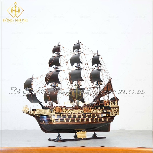 Mô hình thuyền chiến cổ gỗ mun dài 60cm 