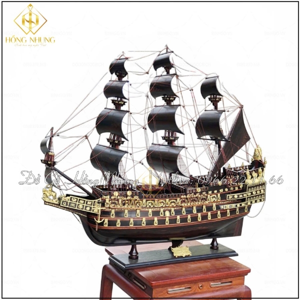 Mô hình thuyền chiến cổ gỗ mun dài 80cm 