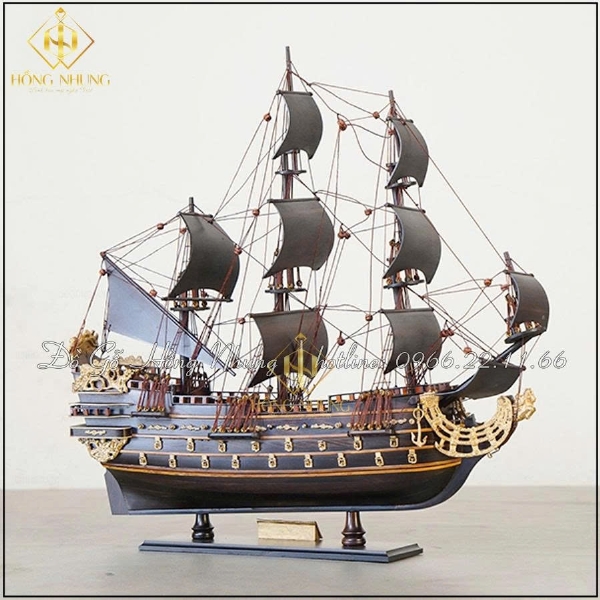 Mô hình thuyền chiến gỗ mun dài 40cm 