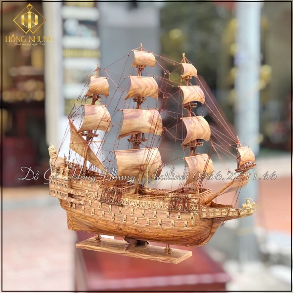 Mô hình thuyền gỗ sưa đỏ dài 80cm 