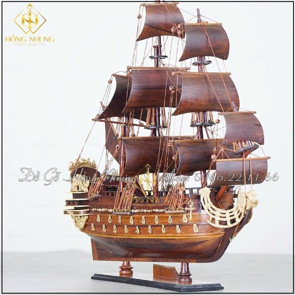 Thuyền Buồm Cổ Gỗ Cẩm dài 45cm 