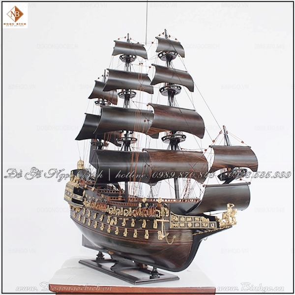 Thuyền buồm phong thủy Gỗ Mun 1m