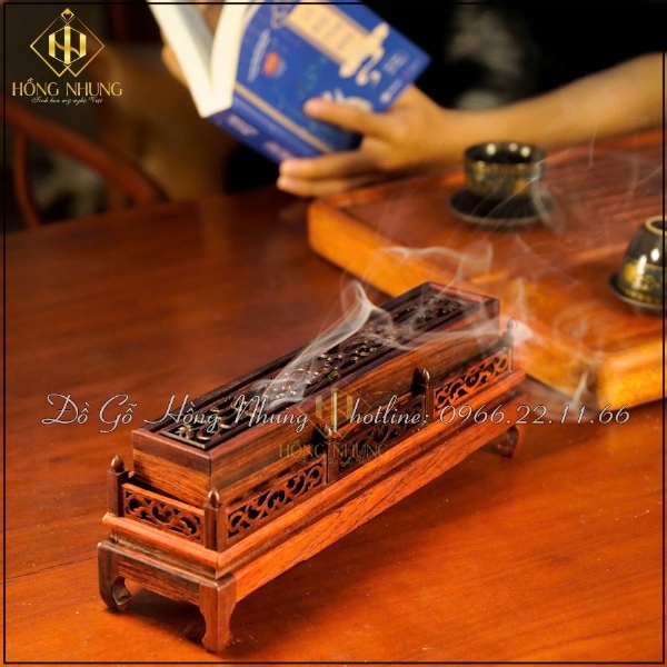 Lư xông trầm ngang gỗ trắc 