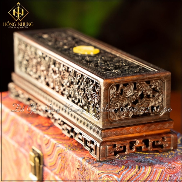 Lư Đốt Trầm Gỗ Trắc Chạm vân Mây