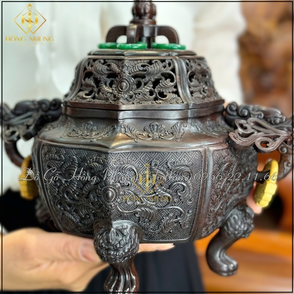 Lư đốt trầm gỗ trắc để phòng trà