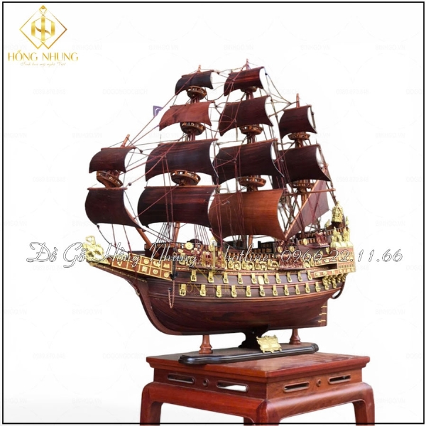 Mô hình thuyền chiến cổ gỗ cẩm dài 80cm 