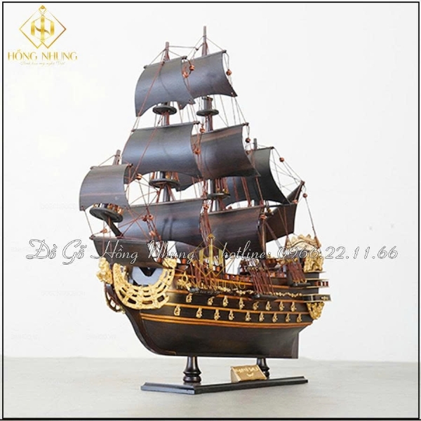 Mô hình thuyền chiến gỗ mun dài 40cm 