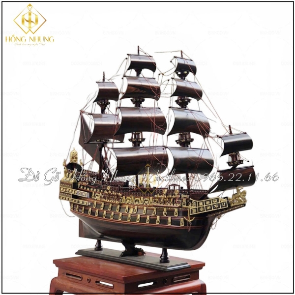 Mô hình thuyền chiến cổ gỗ mun dài 80cm 