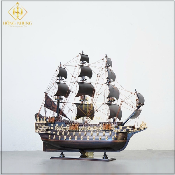 Mô hình thuyền chiến cổ gỗ mun dài 60cm 