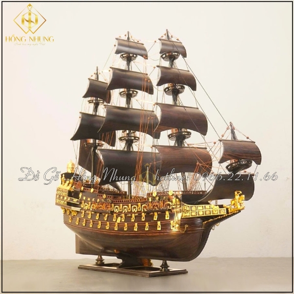 Mô hình thuyền chiến cổ gỗ mun dài 100cm