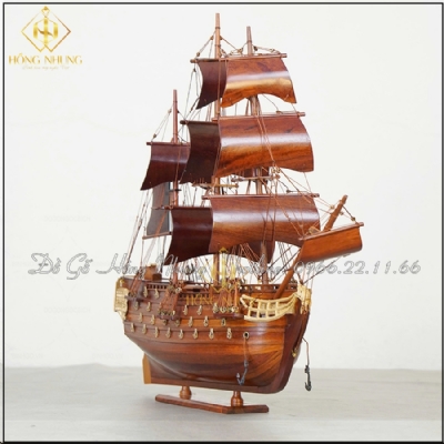 Thuyền buồm phong thủy gỗ tự nhiên gỗ hương dài 40cm
