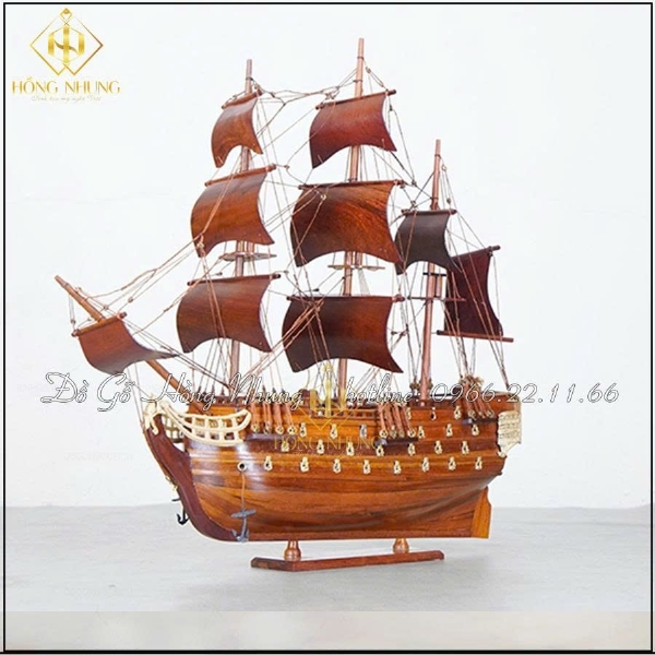 Thuyền buồm phong thủy gỗ tự nhiên gỗ hương dài 40cm