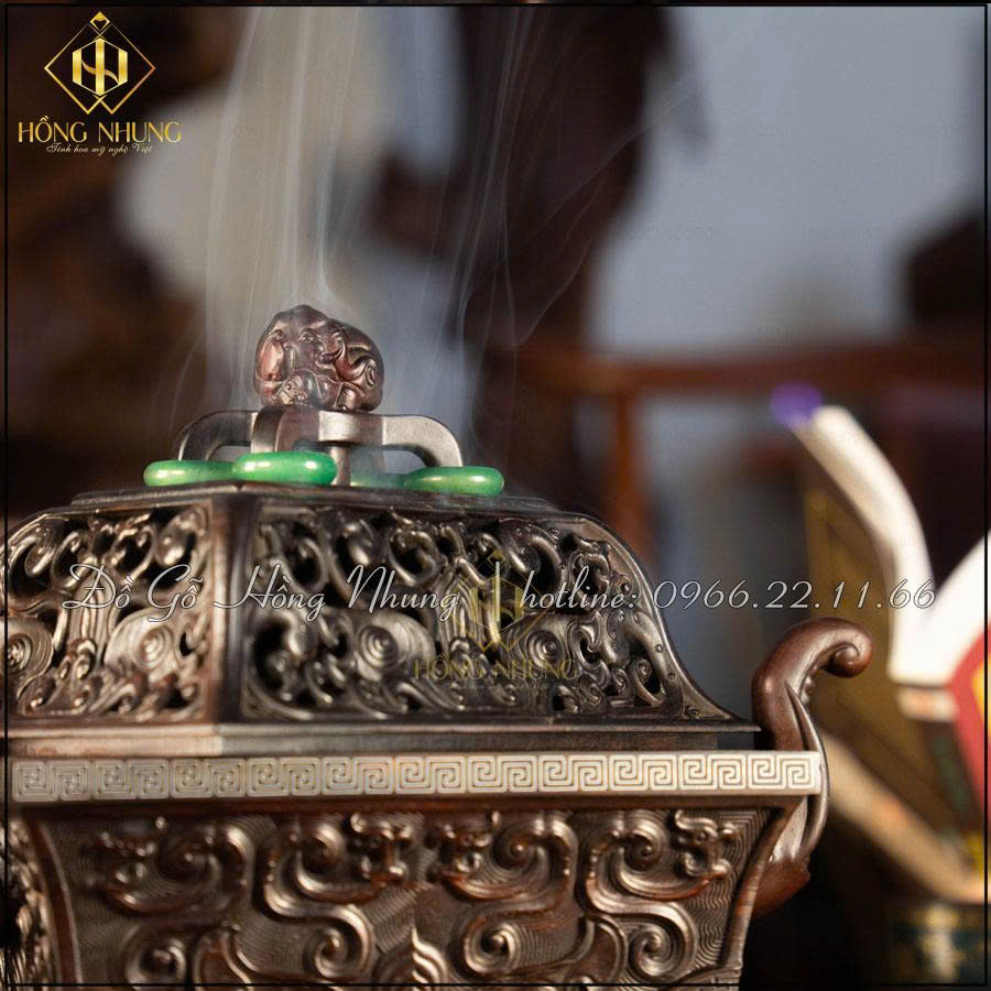 Lư trầm hương gỗ trắc đen